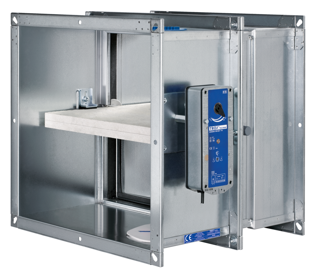 Trox Brandschutzklappe - Regal aus Metall mit Regler davor