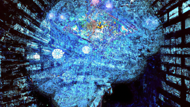 KI generierte Grafik die künstliche Intelligenz abbildet in Form von fliegenden Zahlen und Daten im Raum und einem digitalen Gehirn