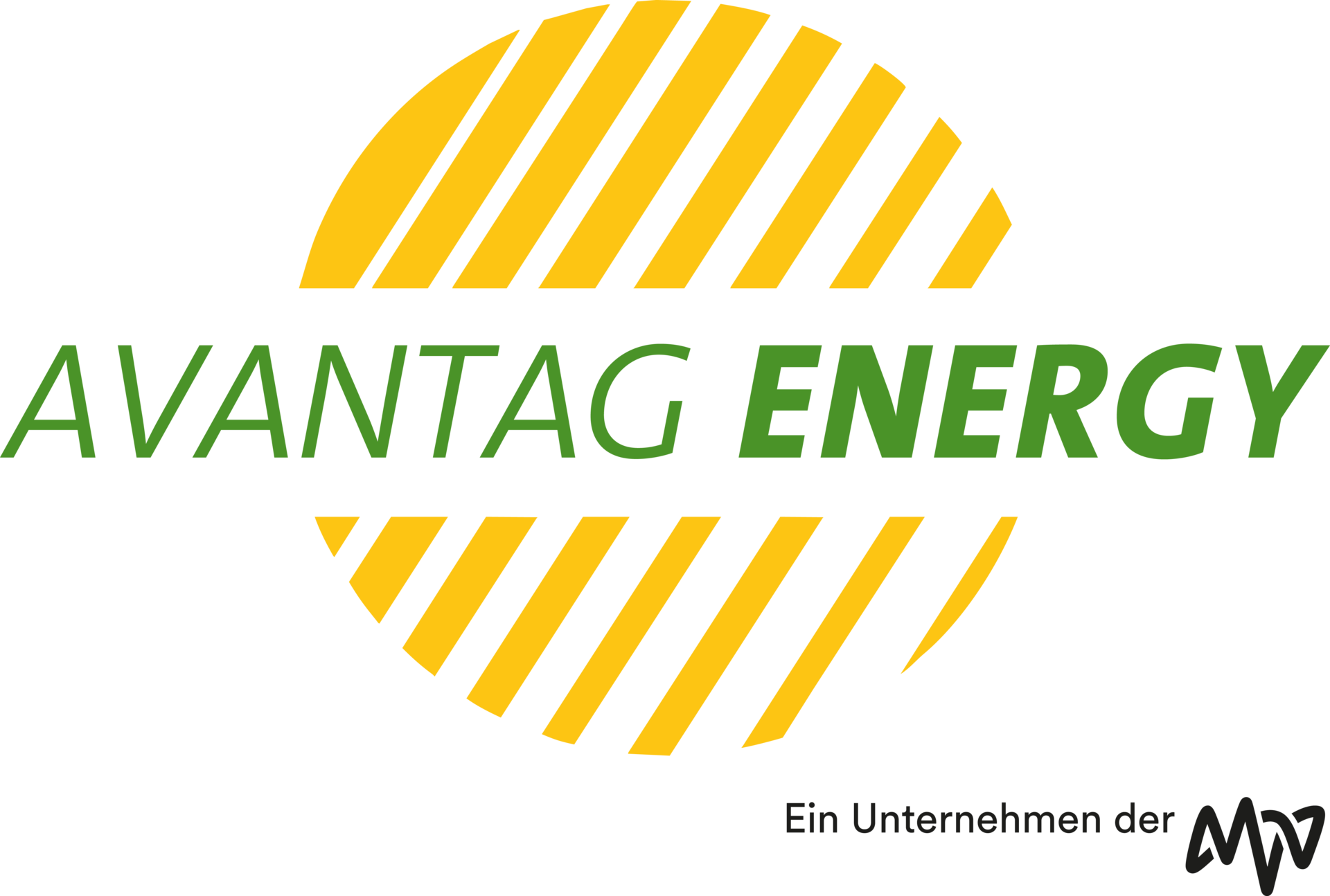 ein gelber Kreis mit Schraffung, in der Mitte in Grüner Schrift "Avantag Energy"